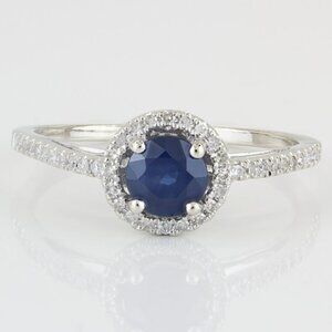 14KWG Diamond + Blue Stone Spinel Anniversary/ Wedding Engagement Ring by QCD